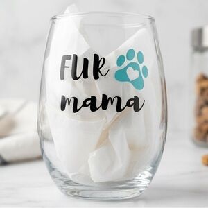 🐾 💐“Fur Mama” Stemless Wine Glass | Paw Print Heart Graphic | Gift Ready 💞